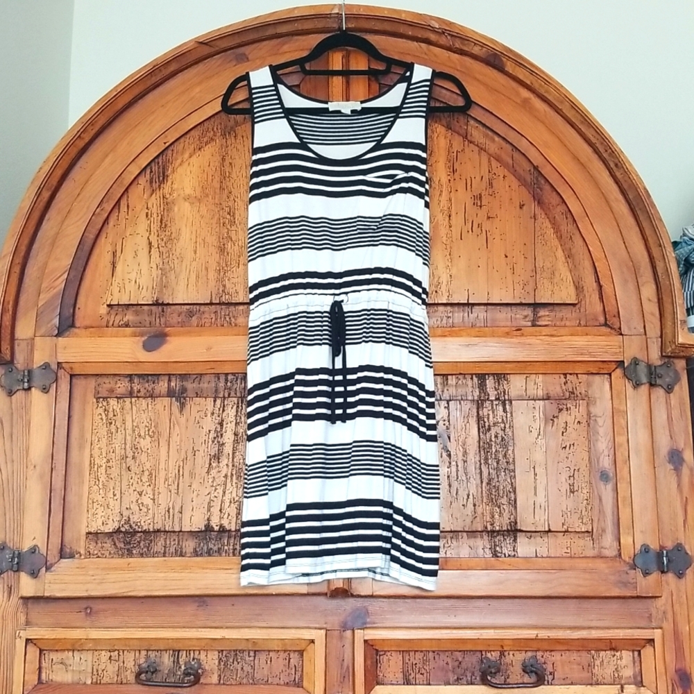 Olive & Oak Striped Tank Sundress Black White Gathered Skirt Flowy Fall